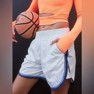 FP Movement The Long Shot White Shorts with Blue Trim